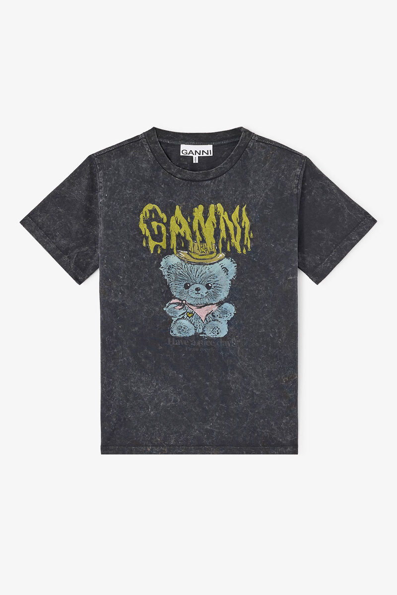 Vintagetvättad t-shirt, in colour Black Washed - 1 - GANNI