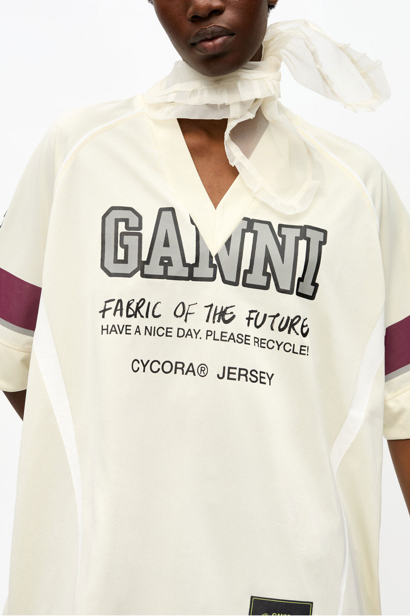 Ivory GANNI League Oversized T-shirt, Recycled Polyester, in colour Antique White - 3 - GANNI