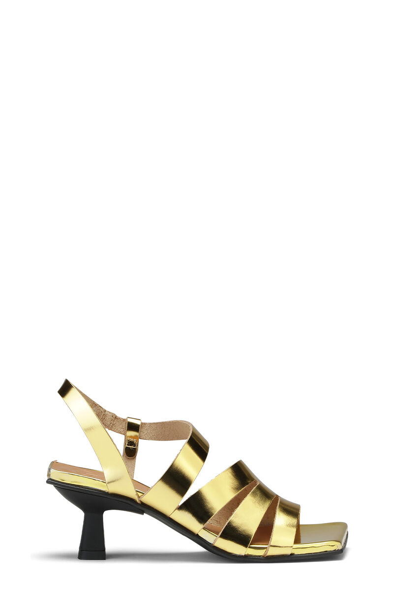Kitten Heel Strappy Sandals, Calf Leather, in colour Gold - 1 - GANNI