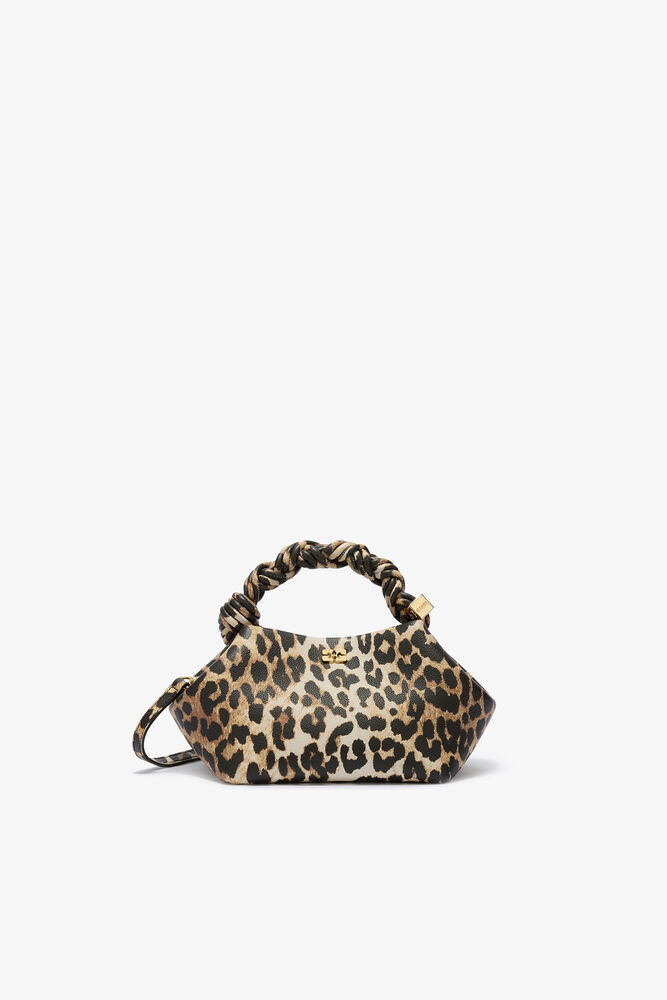 Leopard Grained Small Bou Bag, Almond Milk