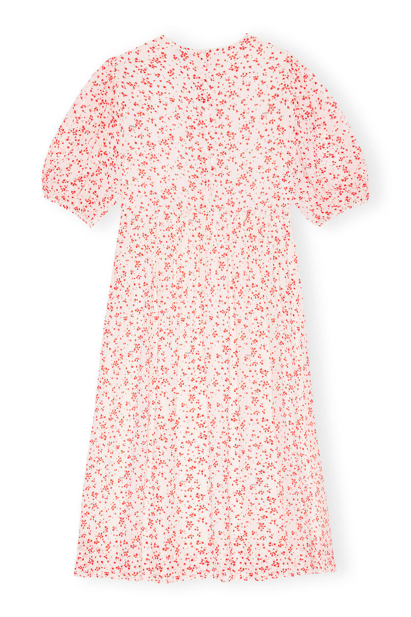 Printed Georgette Puff Sleeve Midi Dress, Viscose, in colour Egret - 2 - GANNI