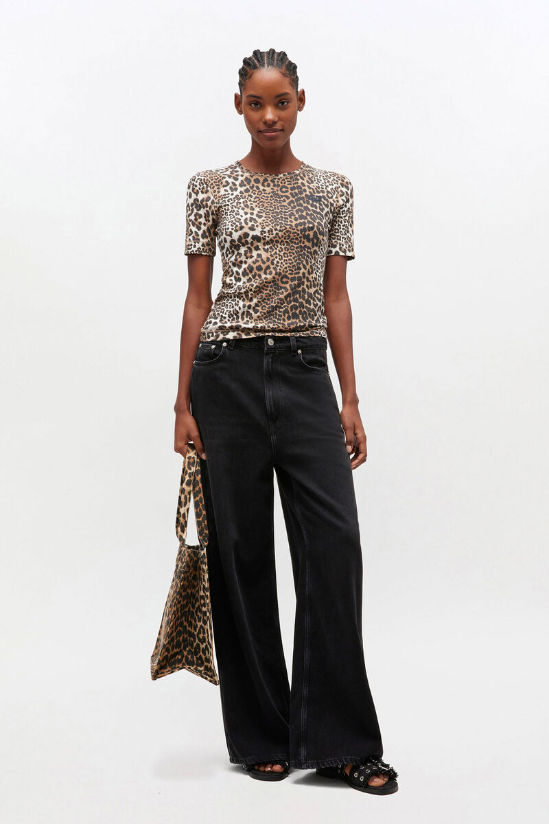 Leopard Rib T-shirt, in colour Leopard - 2 - GANNI