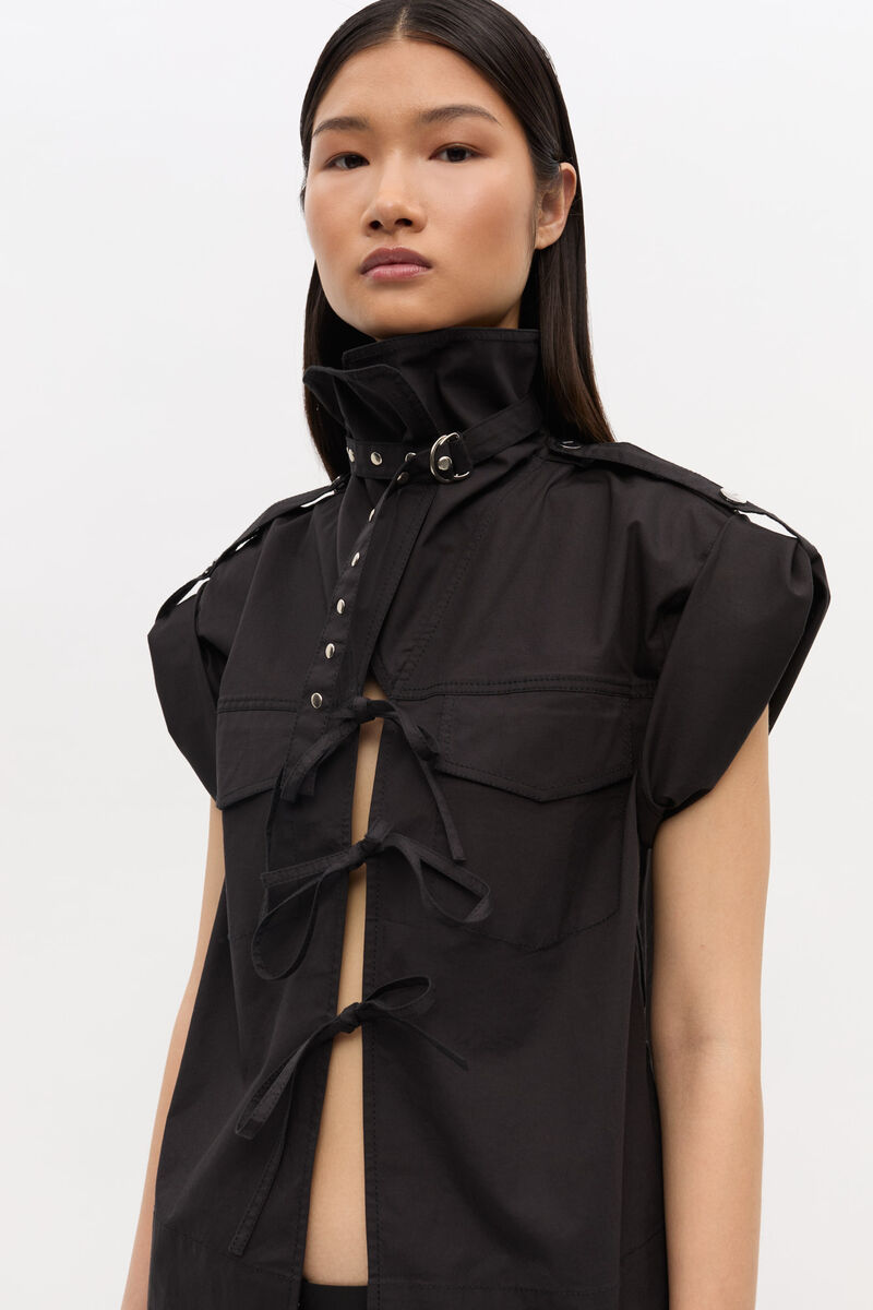 Blouse en coton extensible noire, Elastane, in colour Black - 2 - GANNI