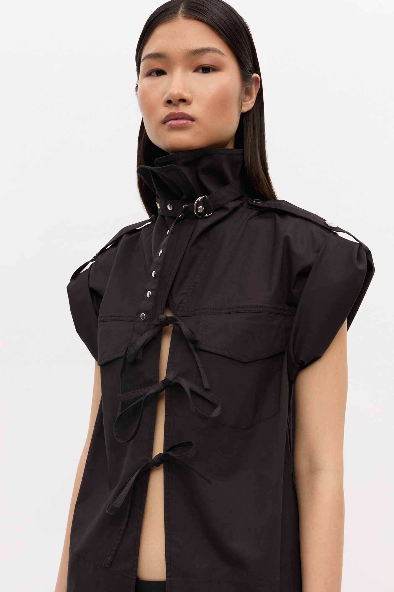 Svart bomullsblus med stretch, Elastane, in colour Black - 2 - GANNI