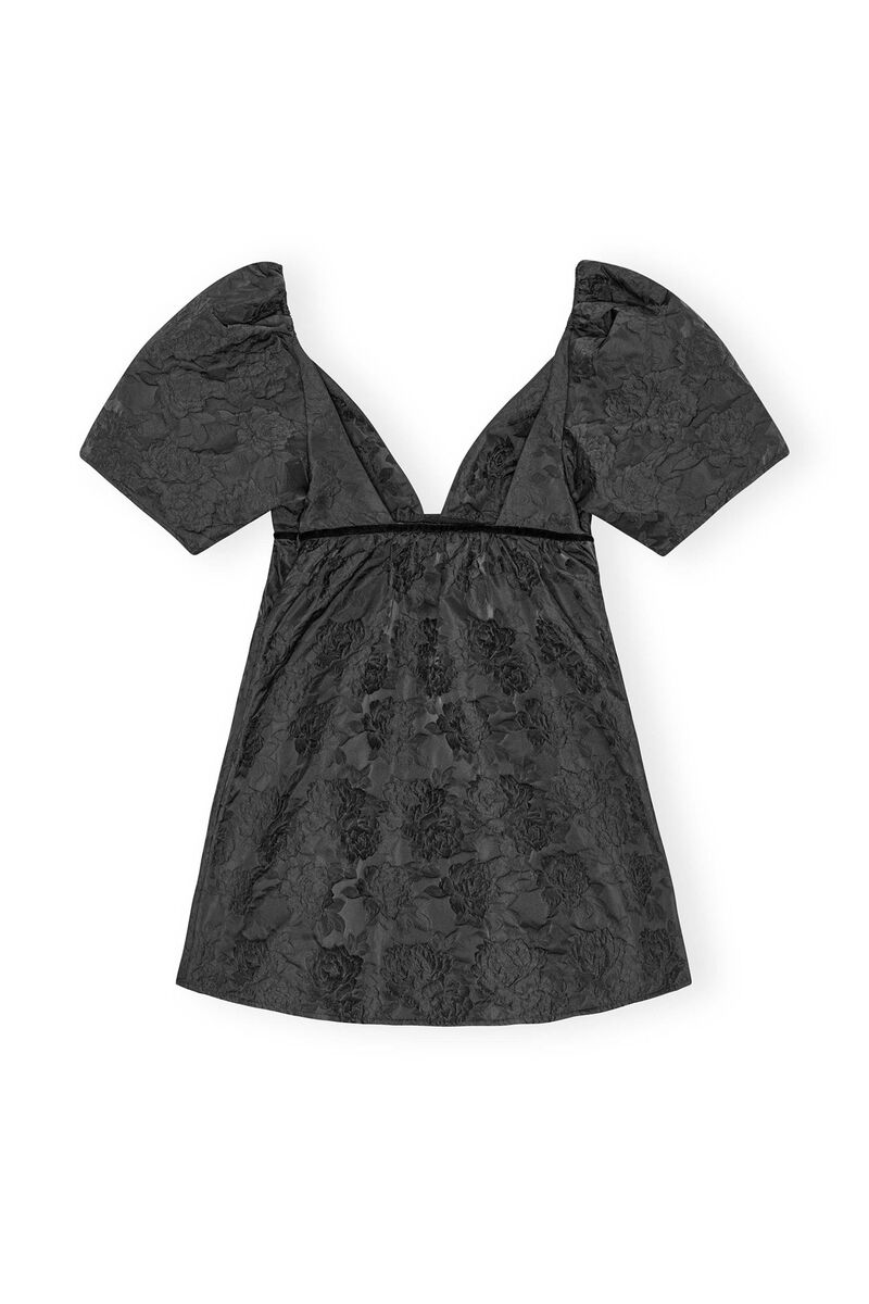 Black Botanical Jacquard Mini Dress, Polyamide, in colour Black - 2 - GANNI