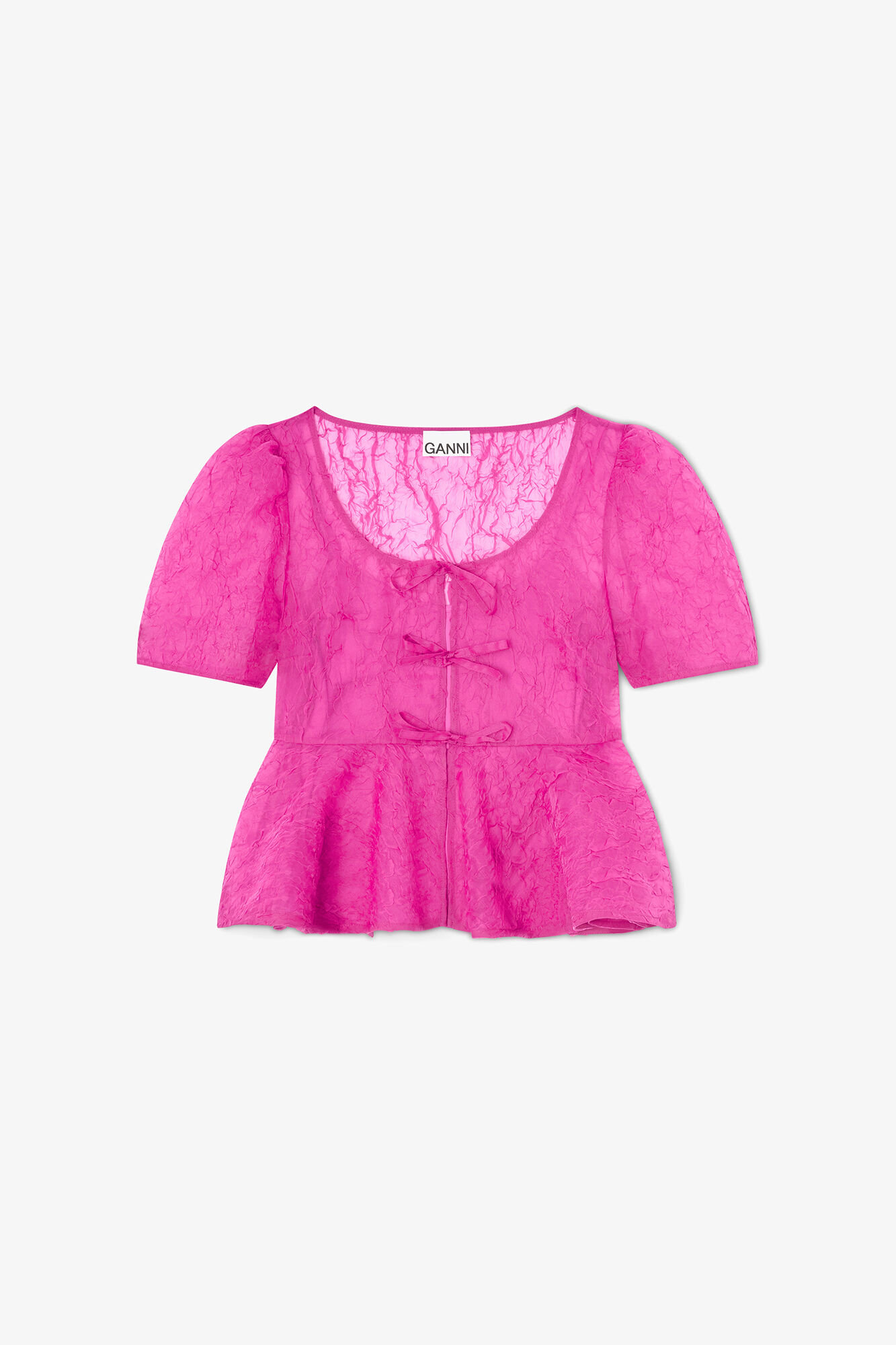 Peplum Blouse in Shibori Organza, Recycled Polyester, in colour Raspberry Rose - 1 - GANNI