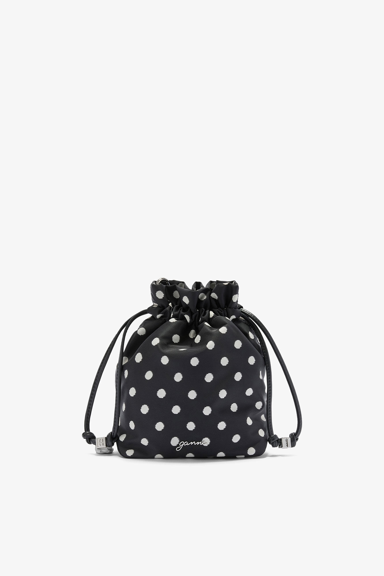 Printed Bou Bucket Pouch with Dots, in colour Black - 1 - GANNI