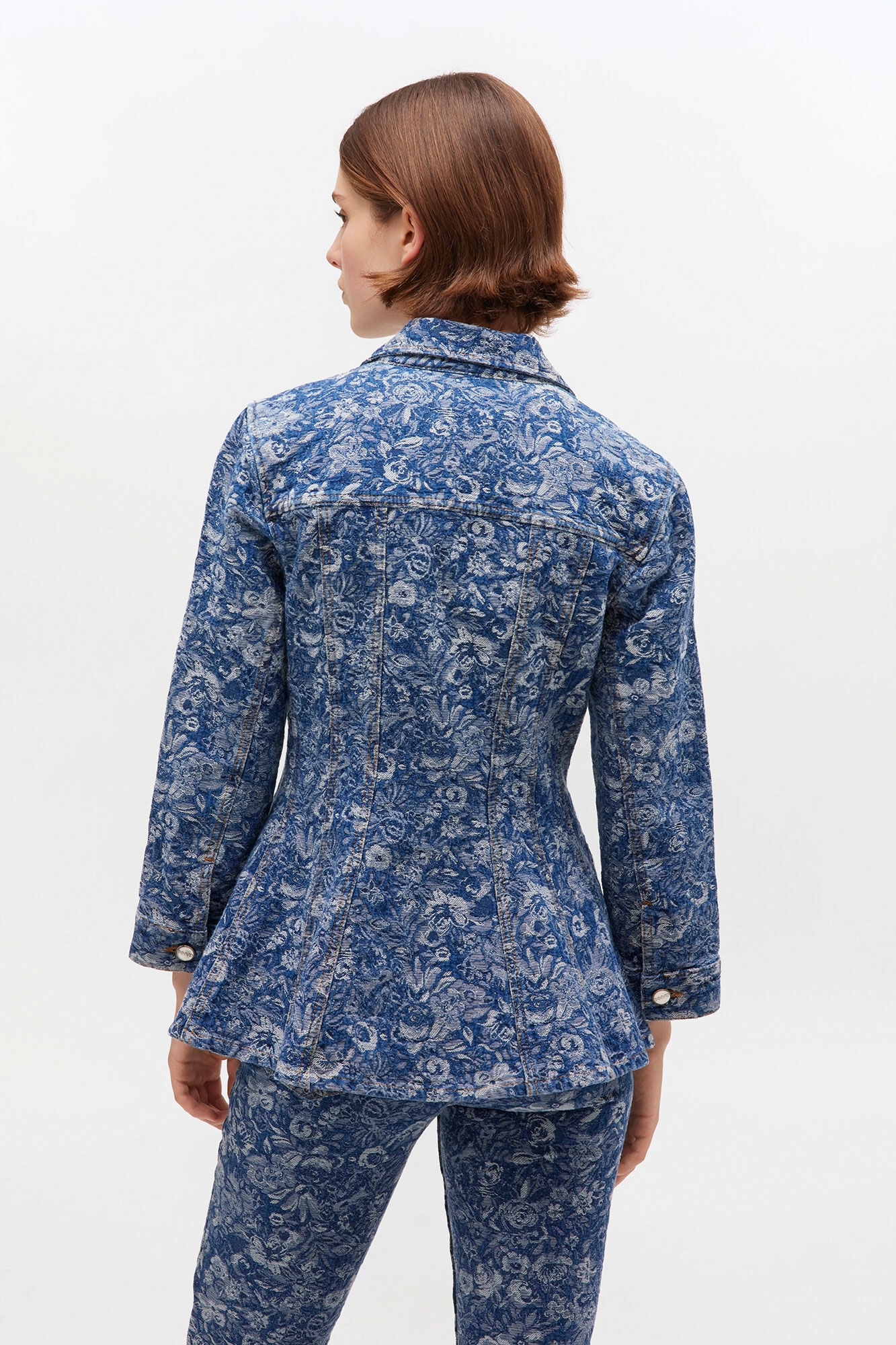 Robe courte à franges à motif tapisserie, Cotton, in colour Mid Blue Stone - 3 - GANNI