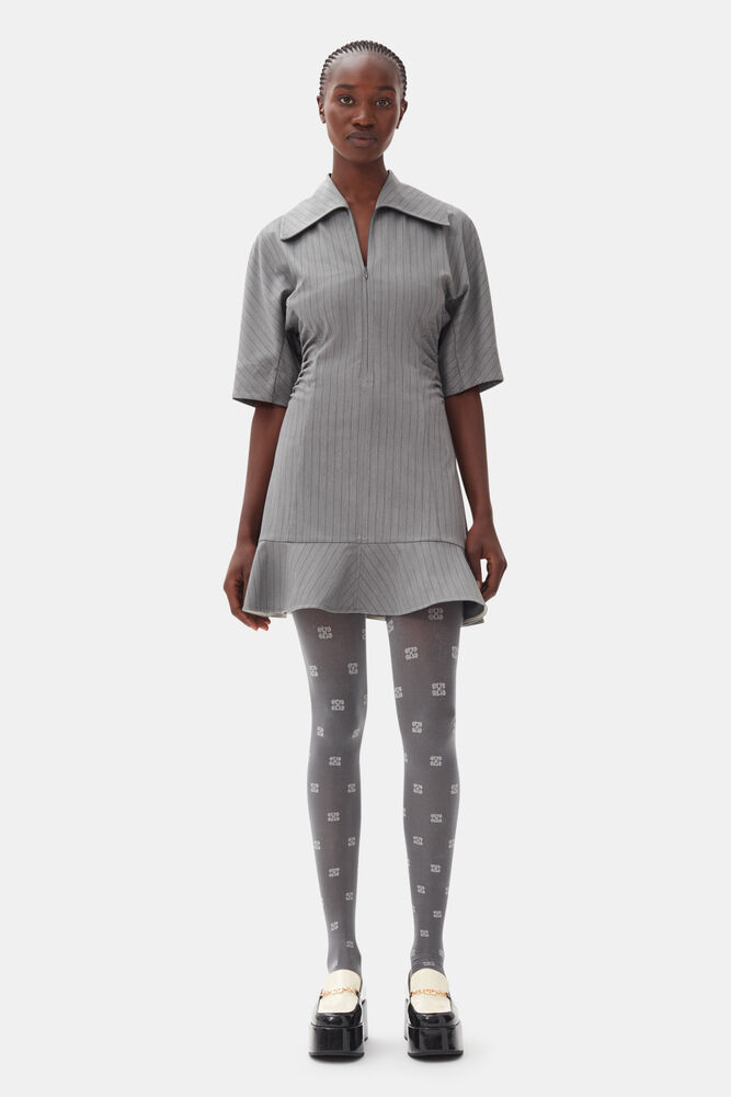 Grey Striped Suiting Mini Dress, Mirage Gray
