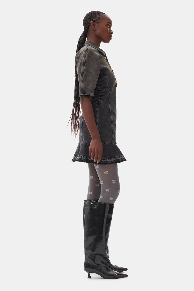 Washed Black Denim Mini-kjole, Cotton, in colour Washed Black/Black - 3 - GANNI