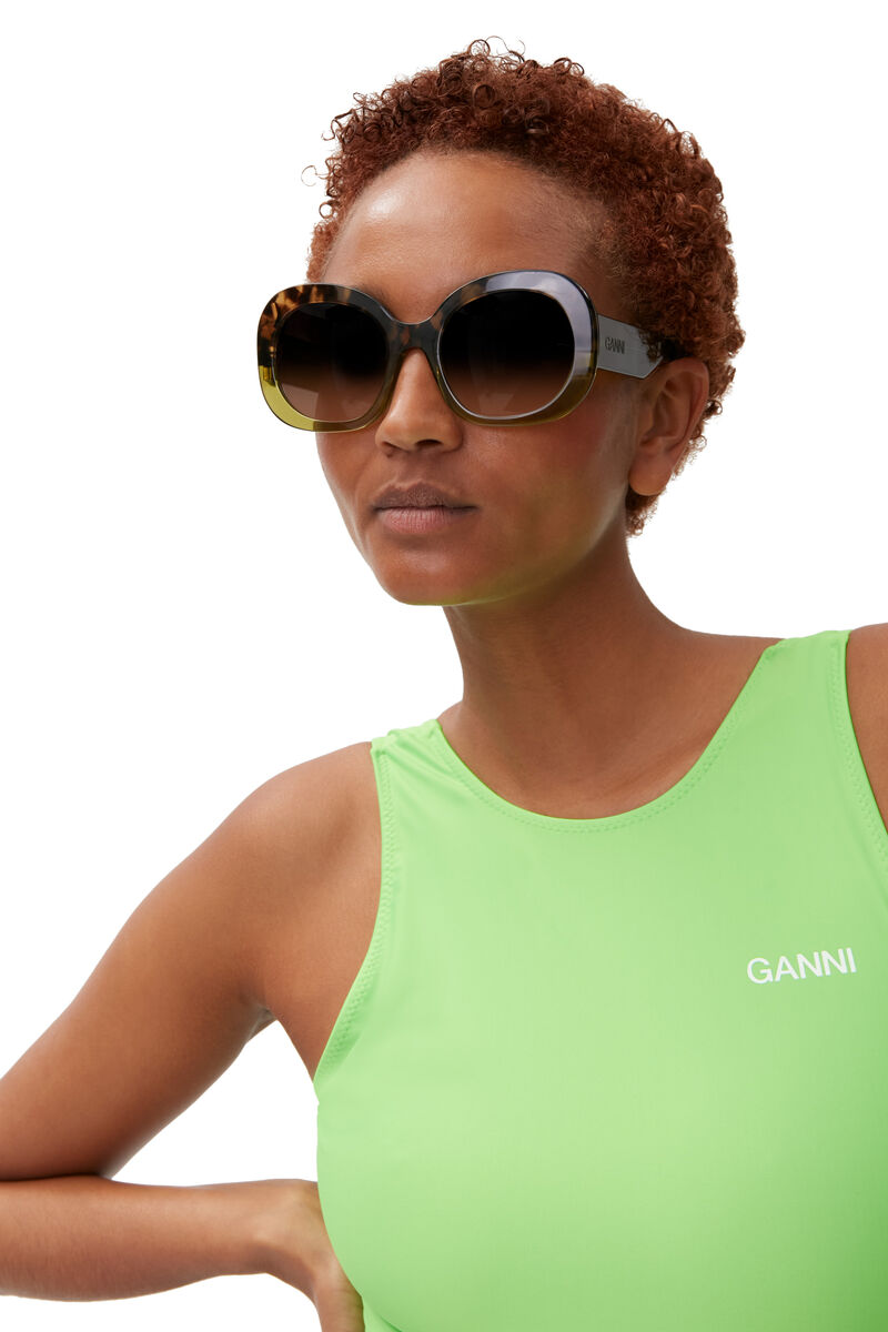 Biodegradable Acetate Oversized Retro Sunglasses, Biodegradable Acetate, in colour Green Bay - 3 - GANNI