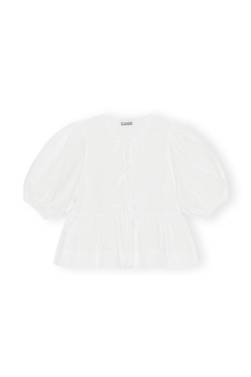 Cotton Poplin Bluse, Cotton, in colour Bright White - 1 - GANNI