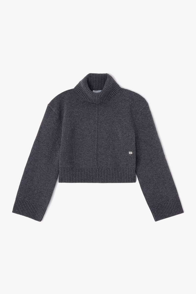 H&oslash;yhalset ullgenser, Wool, in colour Phantom - 1 - GANNI