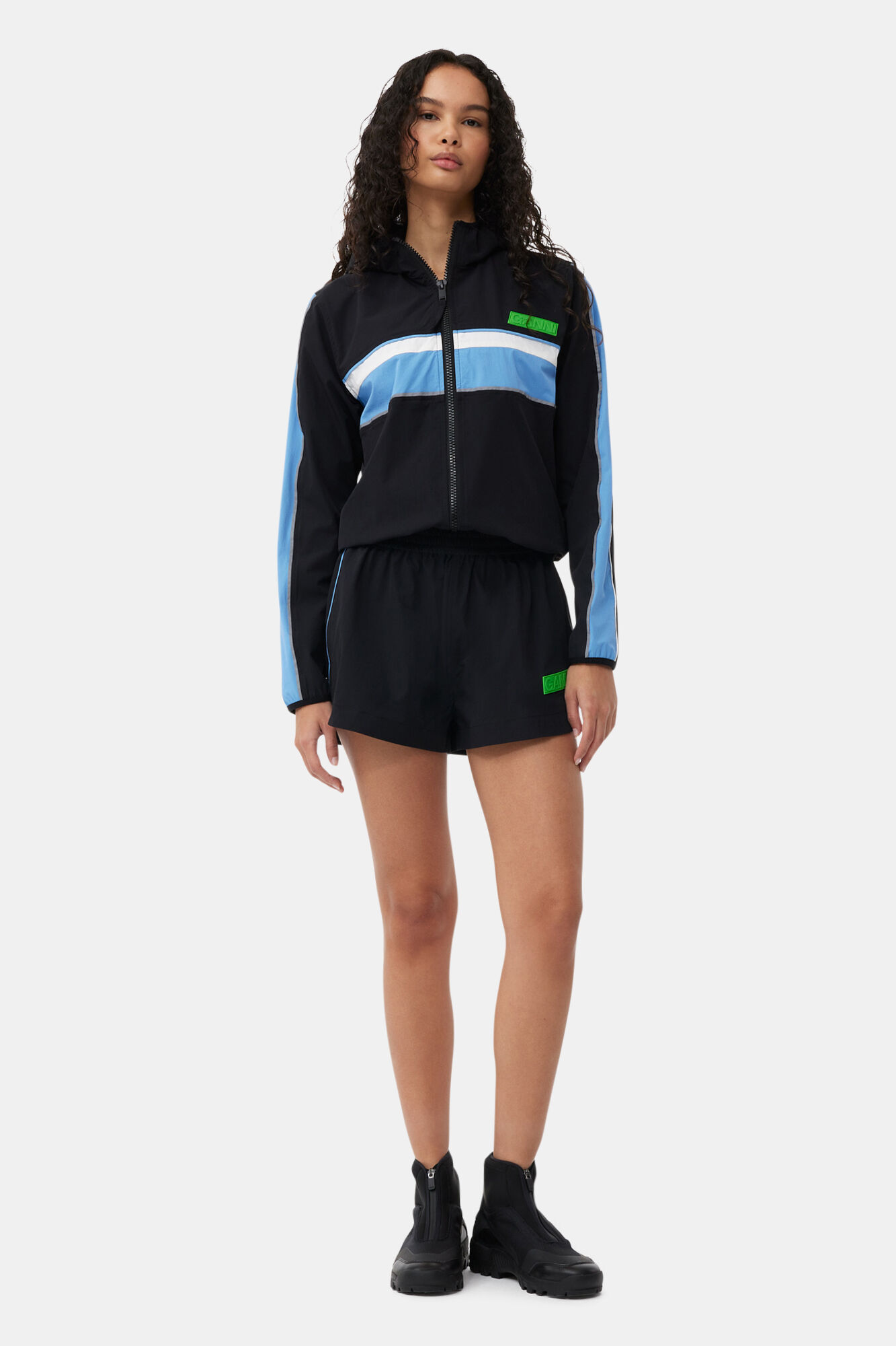 Stretch Shell Tracksuit Jakke, Recycled Nylon, in colour Black - 2 - GANNI