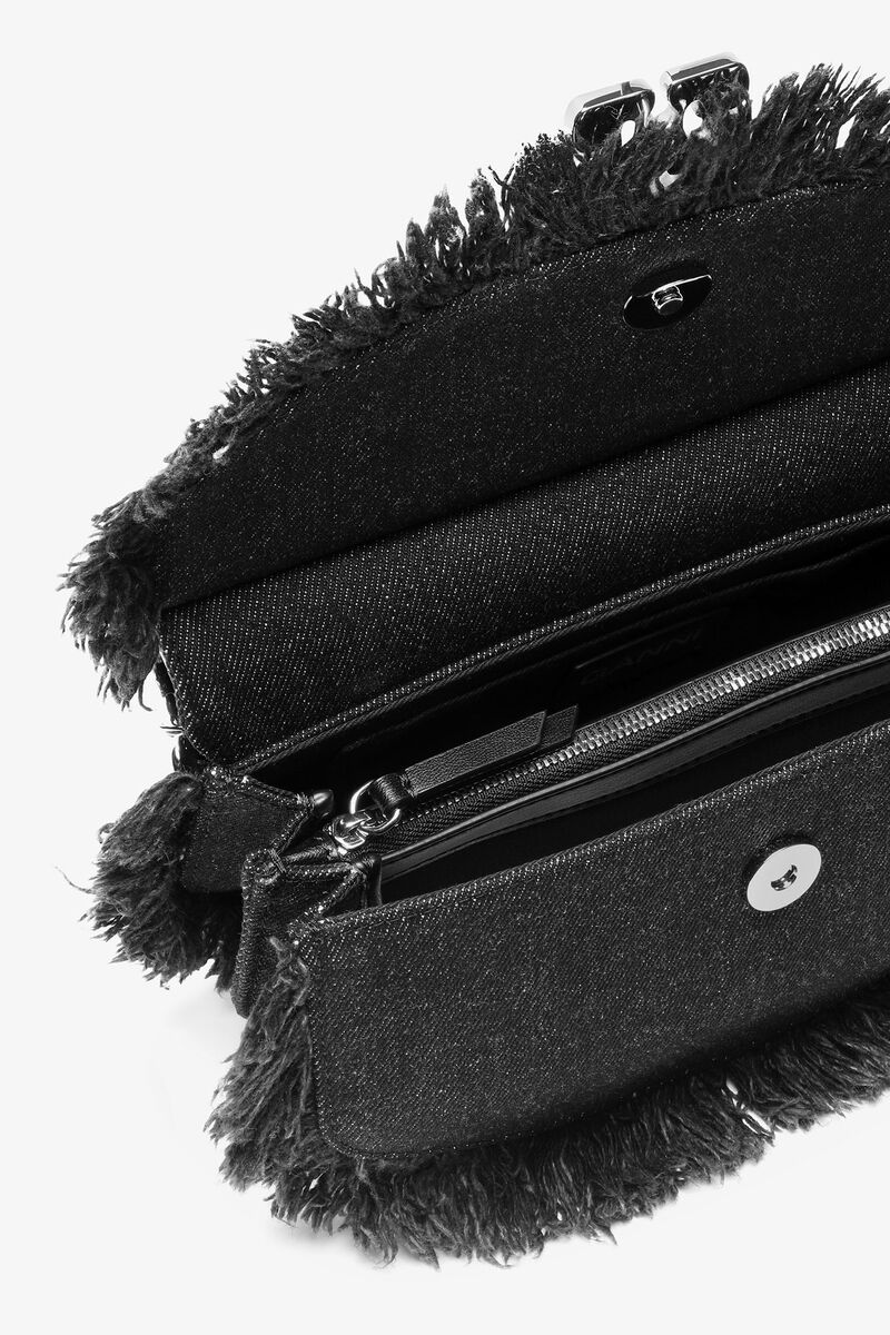 Black Denim Mini Top Handle Apo-G Bag, Recycled Cotton, in colour Black - 4 - GANNI