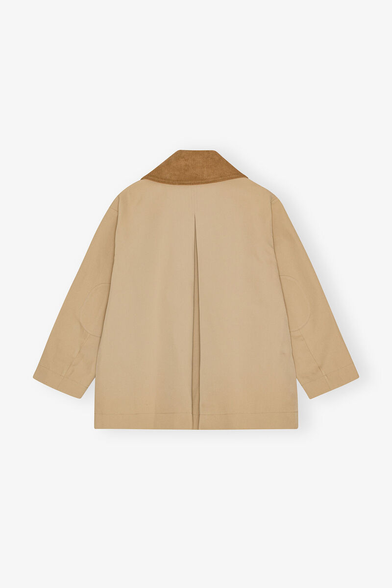 Camel Twill Midi Jacket, Recycled Polyester, in colour Pale Khaki - 2 - GANNI