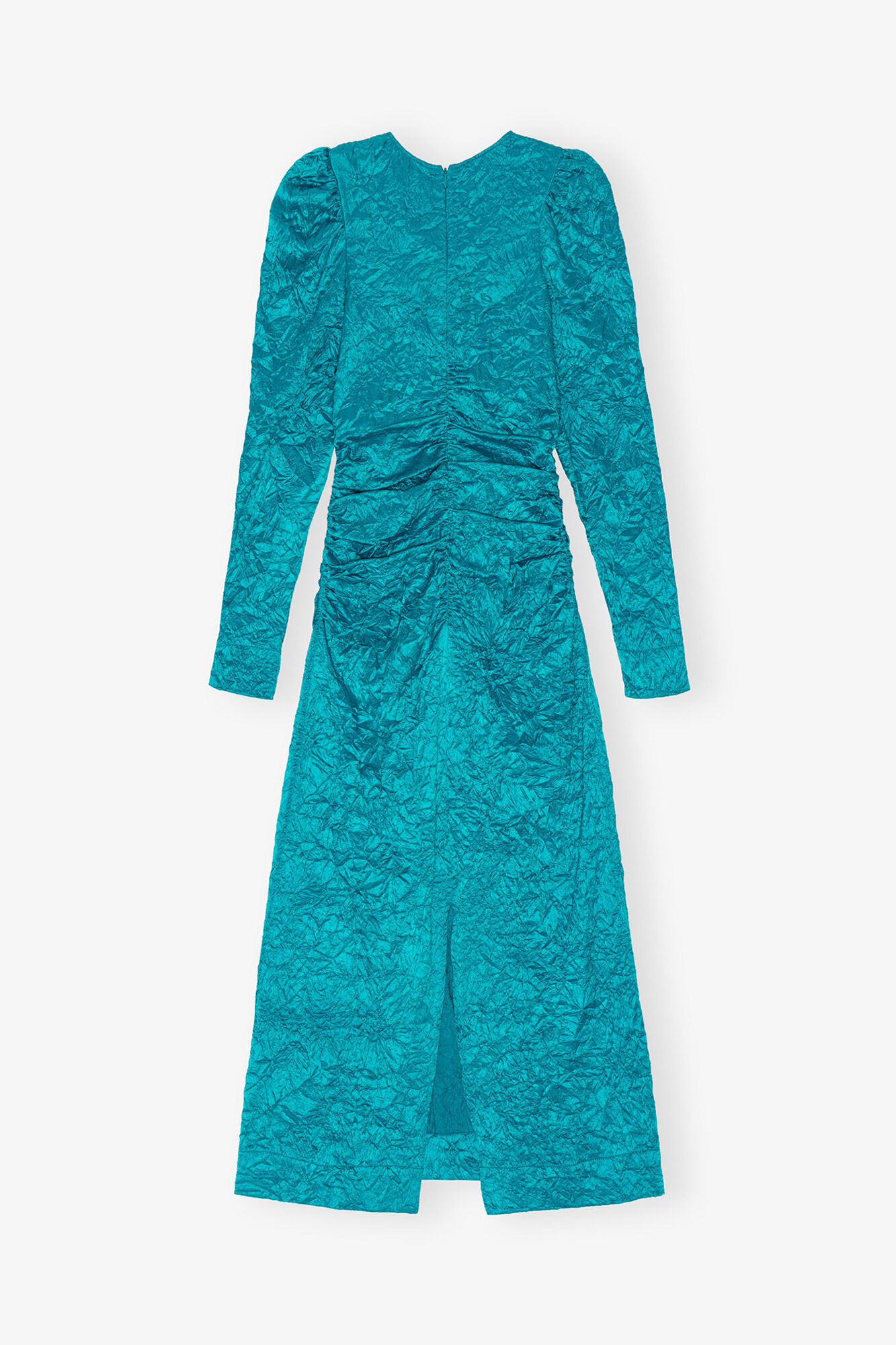 Blue Crinkled Satin O-Neck Midi Dress, Recycled Polyester, in colour Algiers Blue - 2 - GANNI