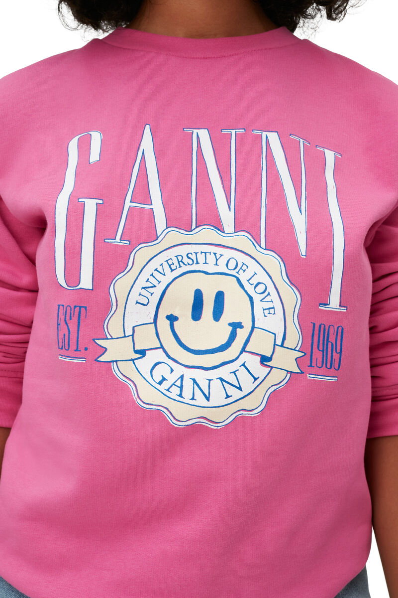 Stamp University Of Love Sweatshirt, Organic Cotton, in colour Phlox Pink - 3 - GANNI