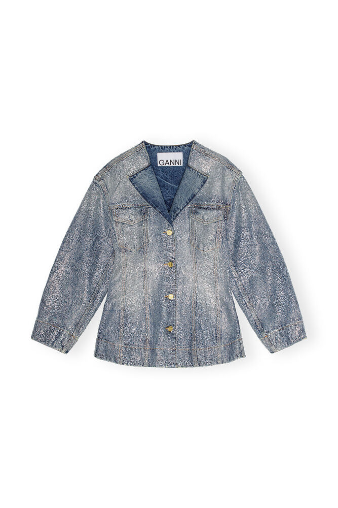 Sparkle Denim Fitted Blazer, Tint Wash