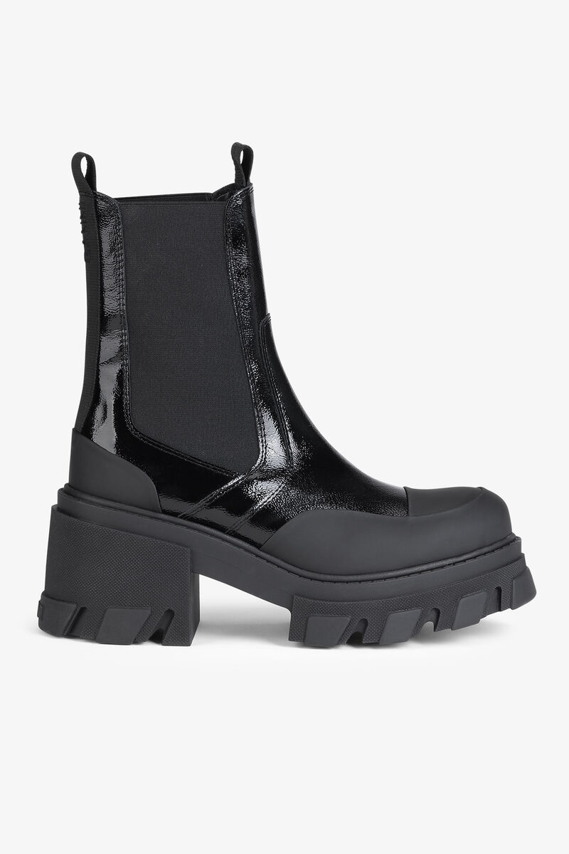 Cleated Heeled Mid Chelsea Boots in Black Naplack, Polyurethane, in colour Black - 1 - GANNI