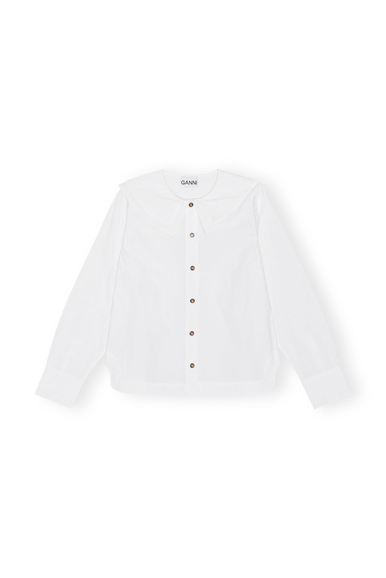 White Cotton Poplin Double-Collar Shirt