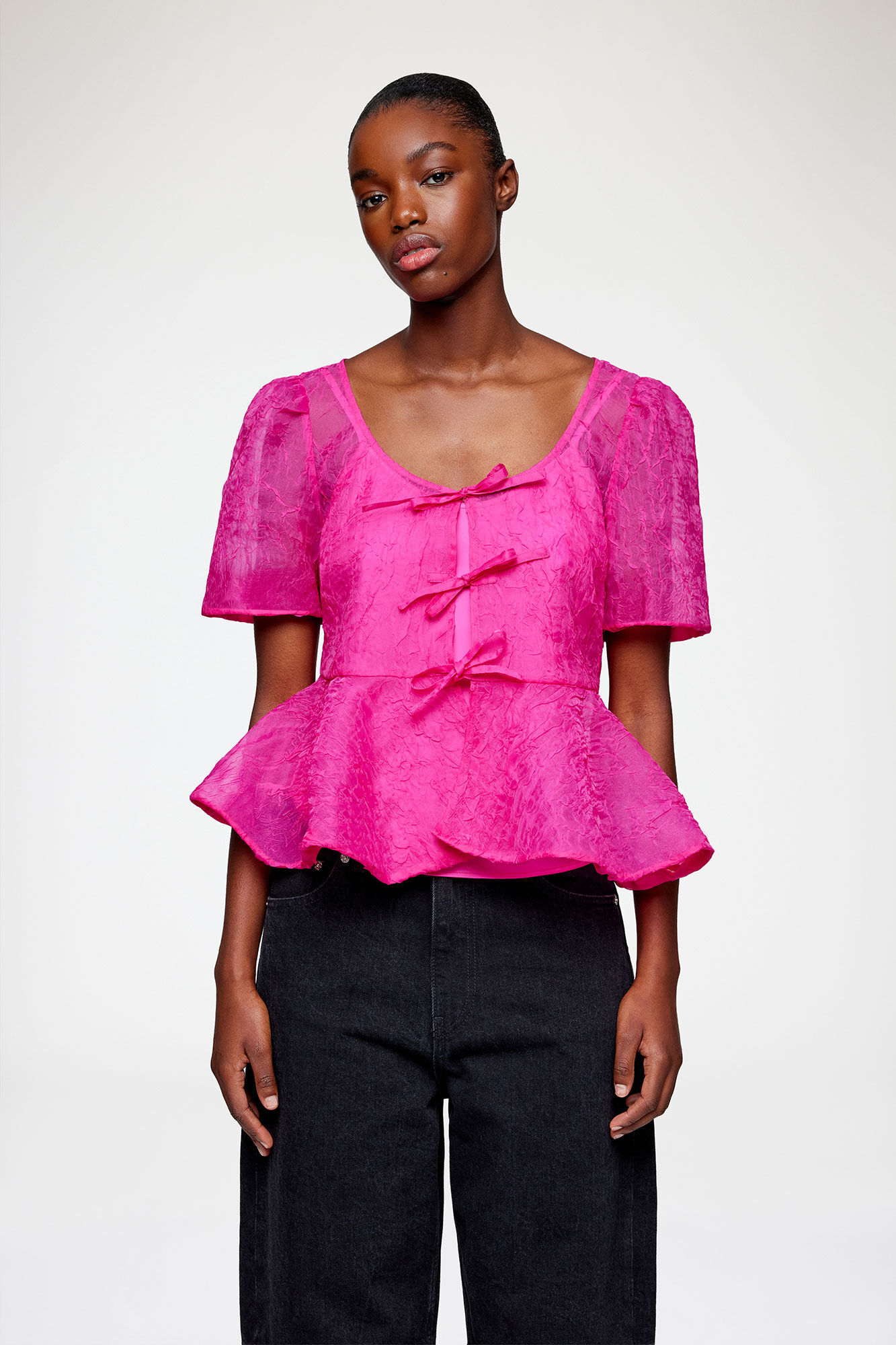 Raspberry Rose Peplum Blouse in Shibori Organza | GANNI