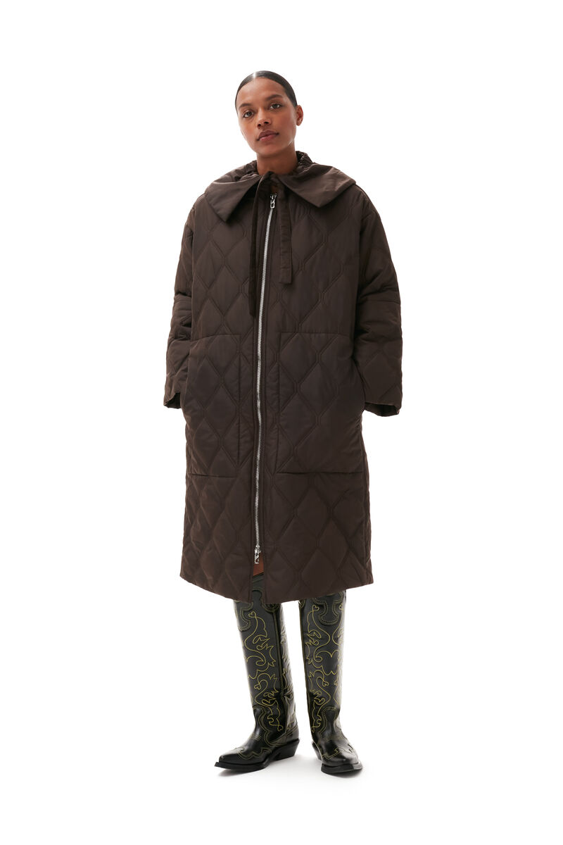 Ripstop Quilt Coat, in colour Mole - 1 - GANNI
