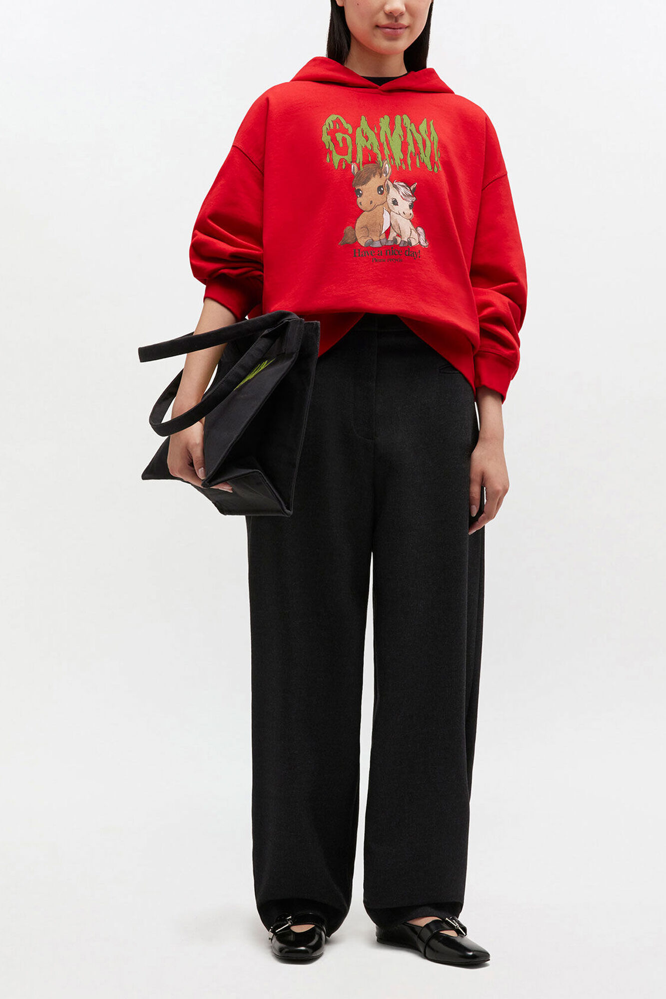 Red Graphic Cropped Hoodie, Organic Cotton, in colour Barbados Cherry - 2 - GANNI