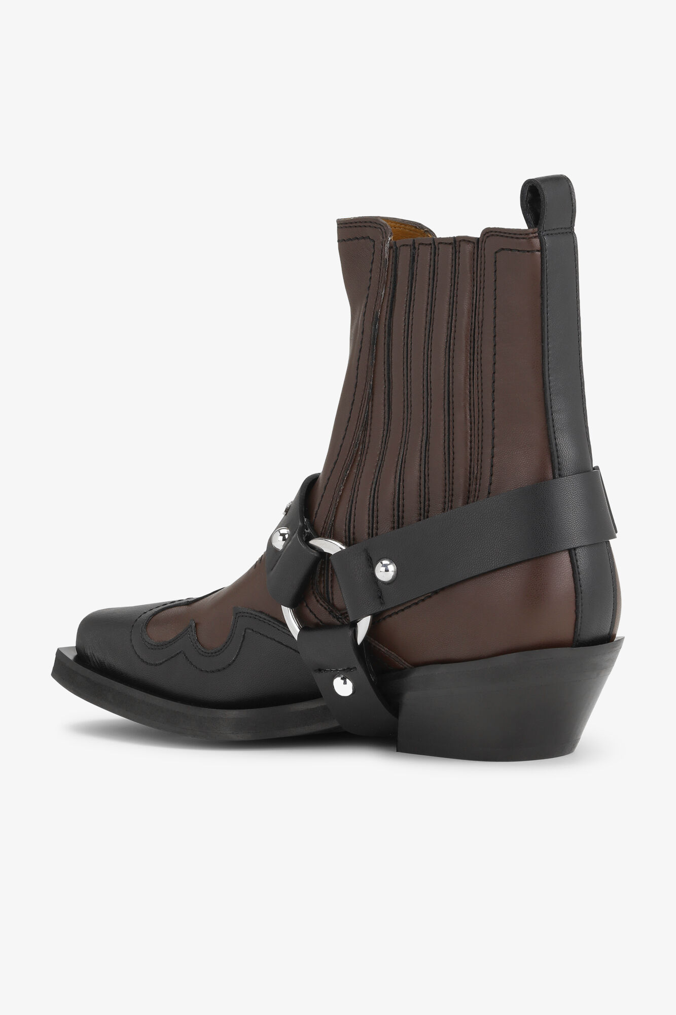 Brown Low Cut Western Chelsea Boots, Polyester, in colour Black/Chocolate Fondant - 3 - GANNI