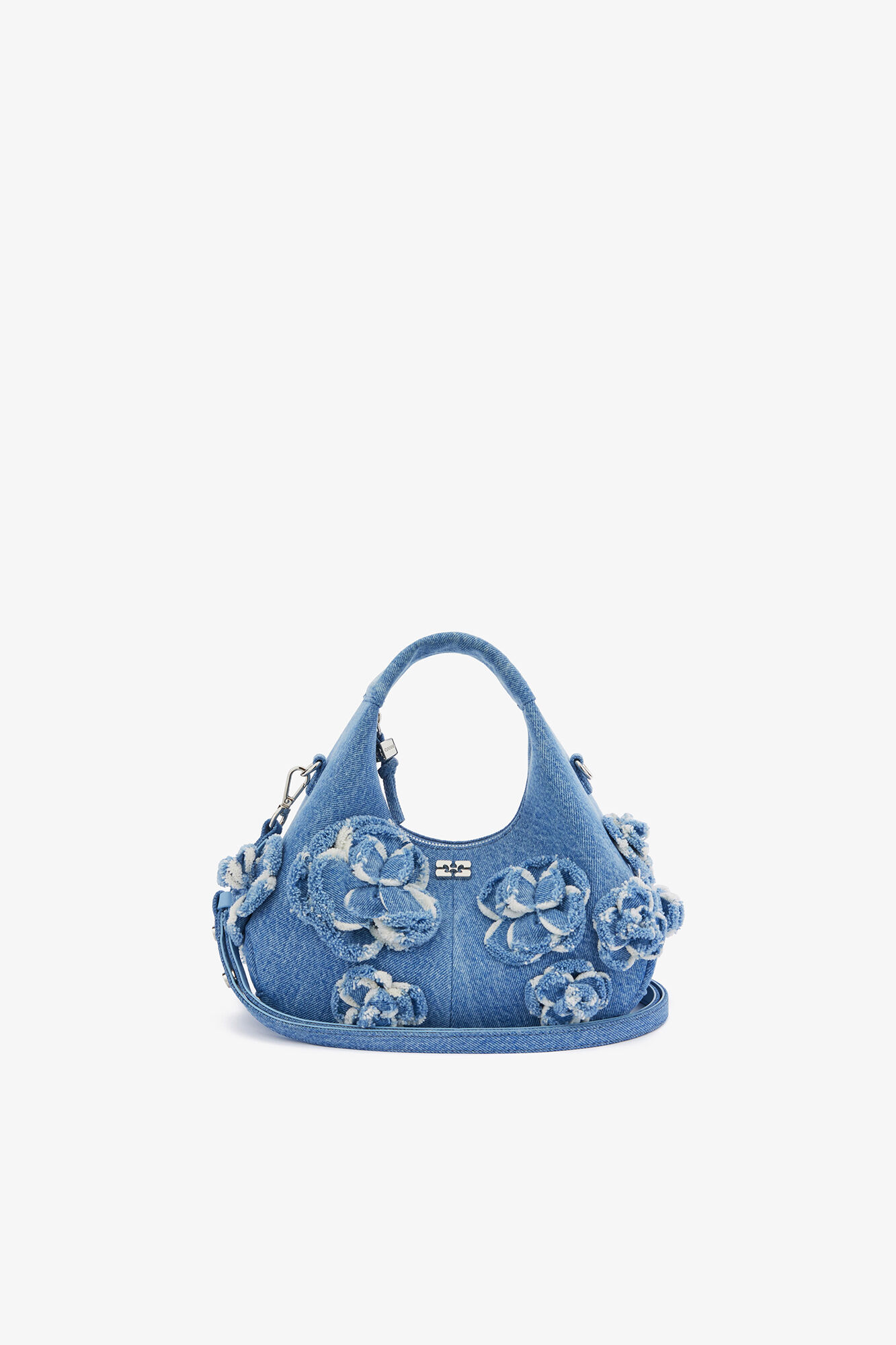 Mini Hobo Bag in Blue Denim, Organic Cotton, in colour Light Blue Vintage - 1 - GANNI