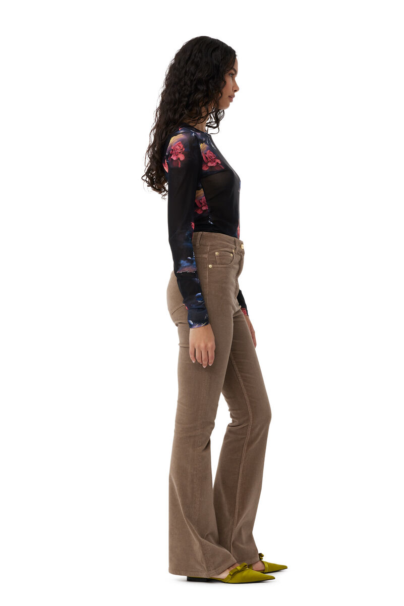 Black Printed Mesh Long Sleeve Gathered Bluse | GANNI DE