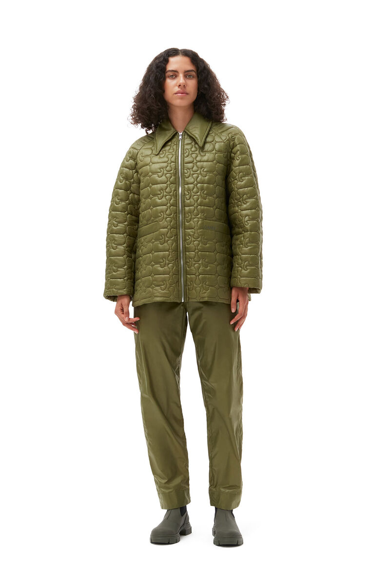 Shiny Quilt Jacket, Nylon, in colour Spaghnum - 8 - GANNI