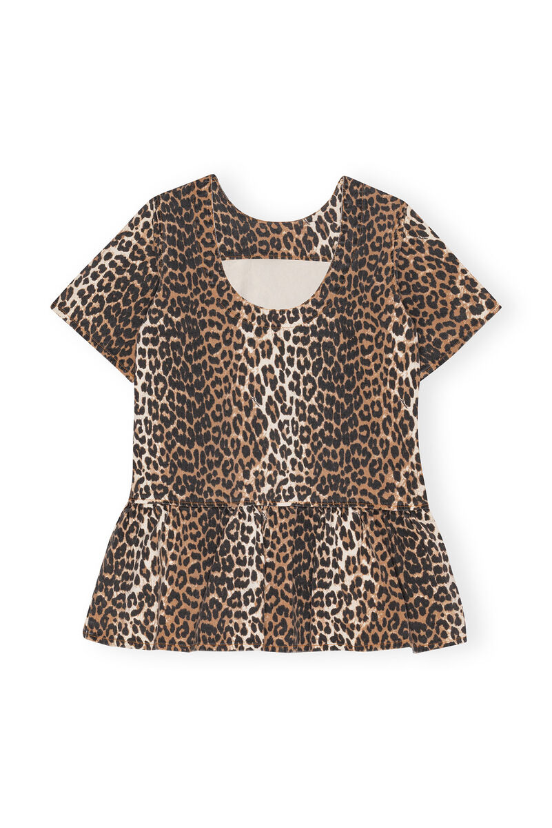 Leopard Open-back Mini Denim Dress, Cotton, in colour Leopard - 2 - GANNI