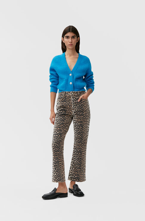 Shop Ganni Leopard Betzy Cropped Jeans Size 27 Elastane/organic Cotton Women's