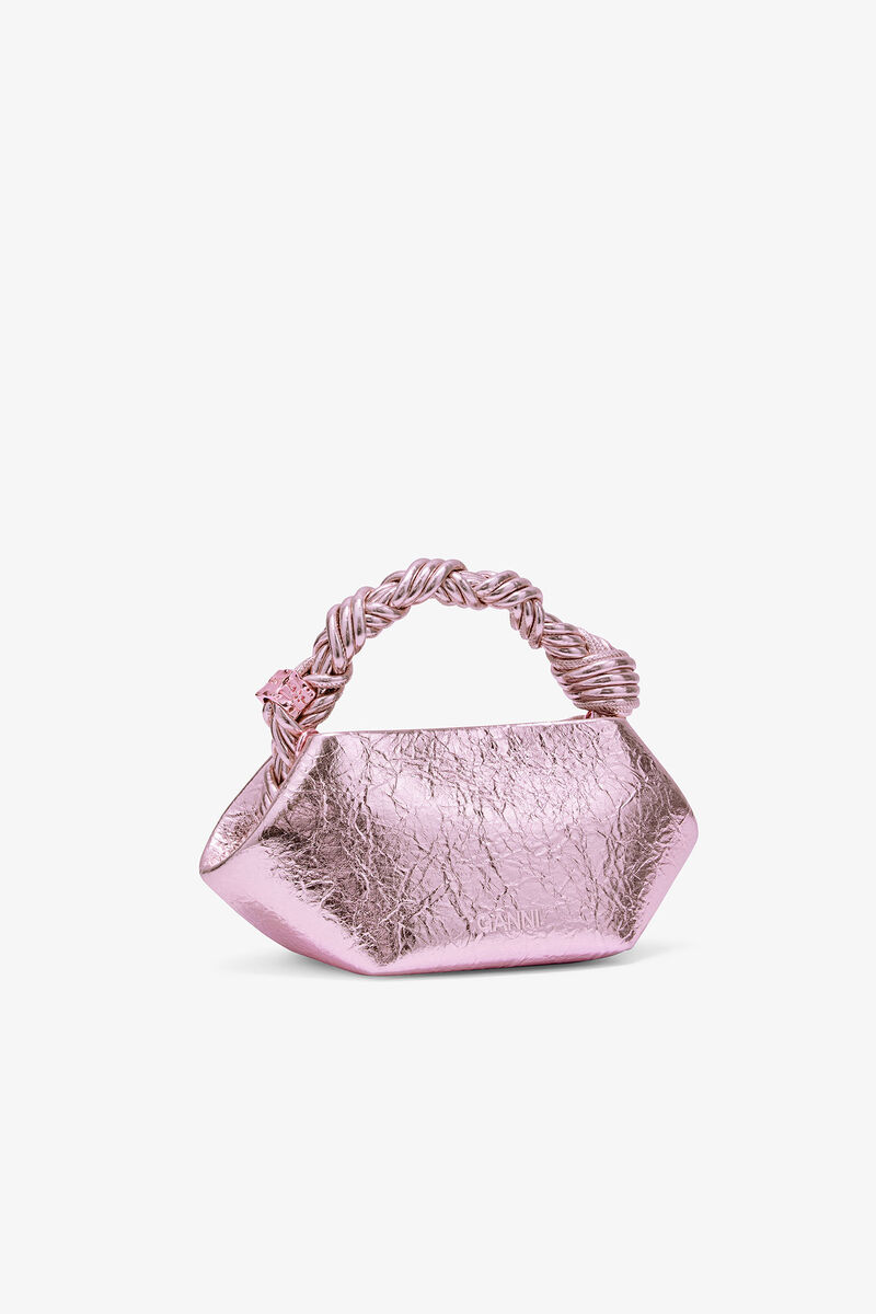 Metallic Mini Bou Bag, in colour Silver Pink - 2 - GANNI