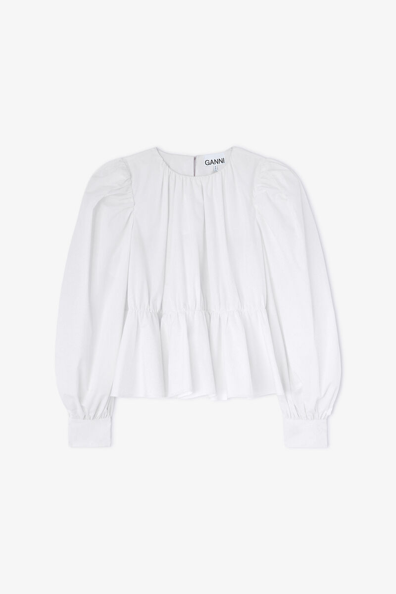 Blouse in Compact Poplin, Organic Cotton, in colour Bright White - 1 - GANNI