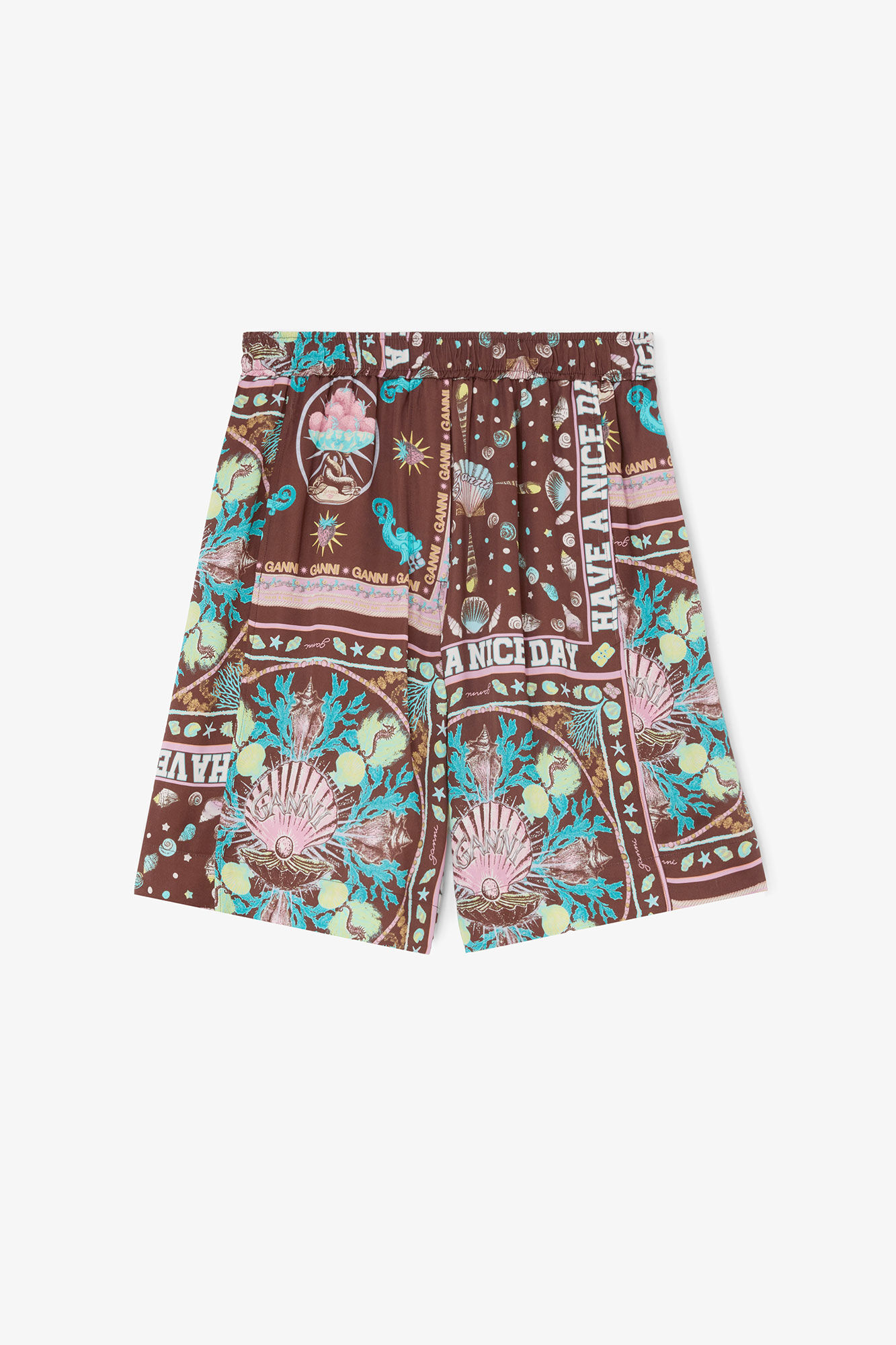 Shorts aus bedruckter Viskose, Viscose, in colour Chicory Coffee - 1 - GANNI