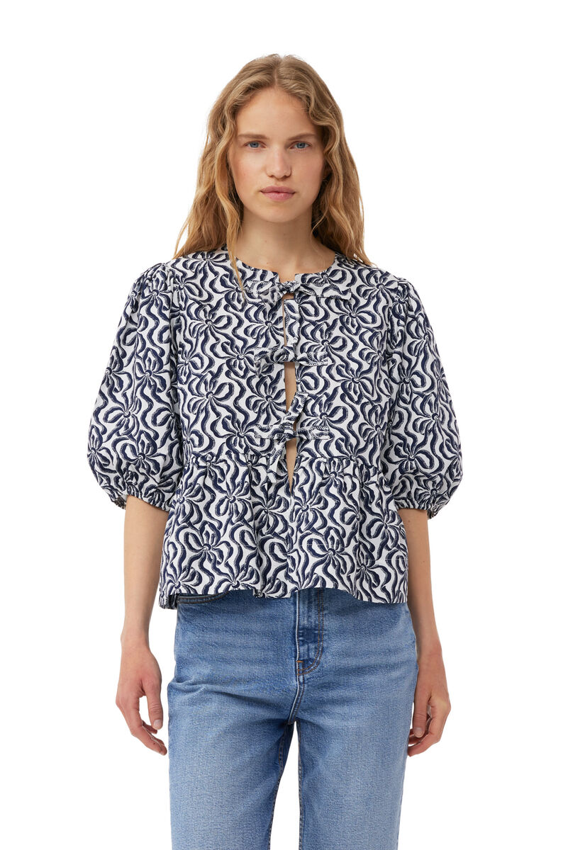 Egret Printed Cotton Peplum Blouse | GANNI GR