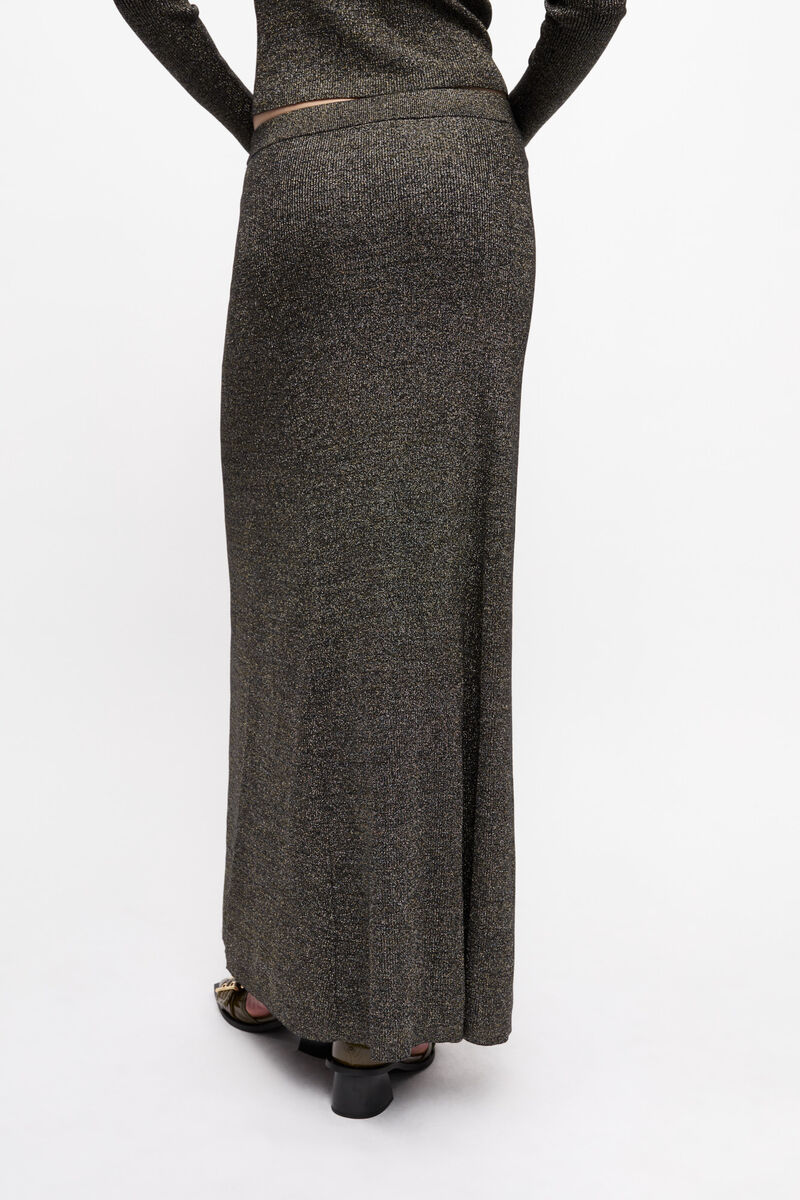 Black and Gold Sparkle Rib Maxirock, Elastane, in colour Multicolour - 3 - GANNI