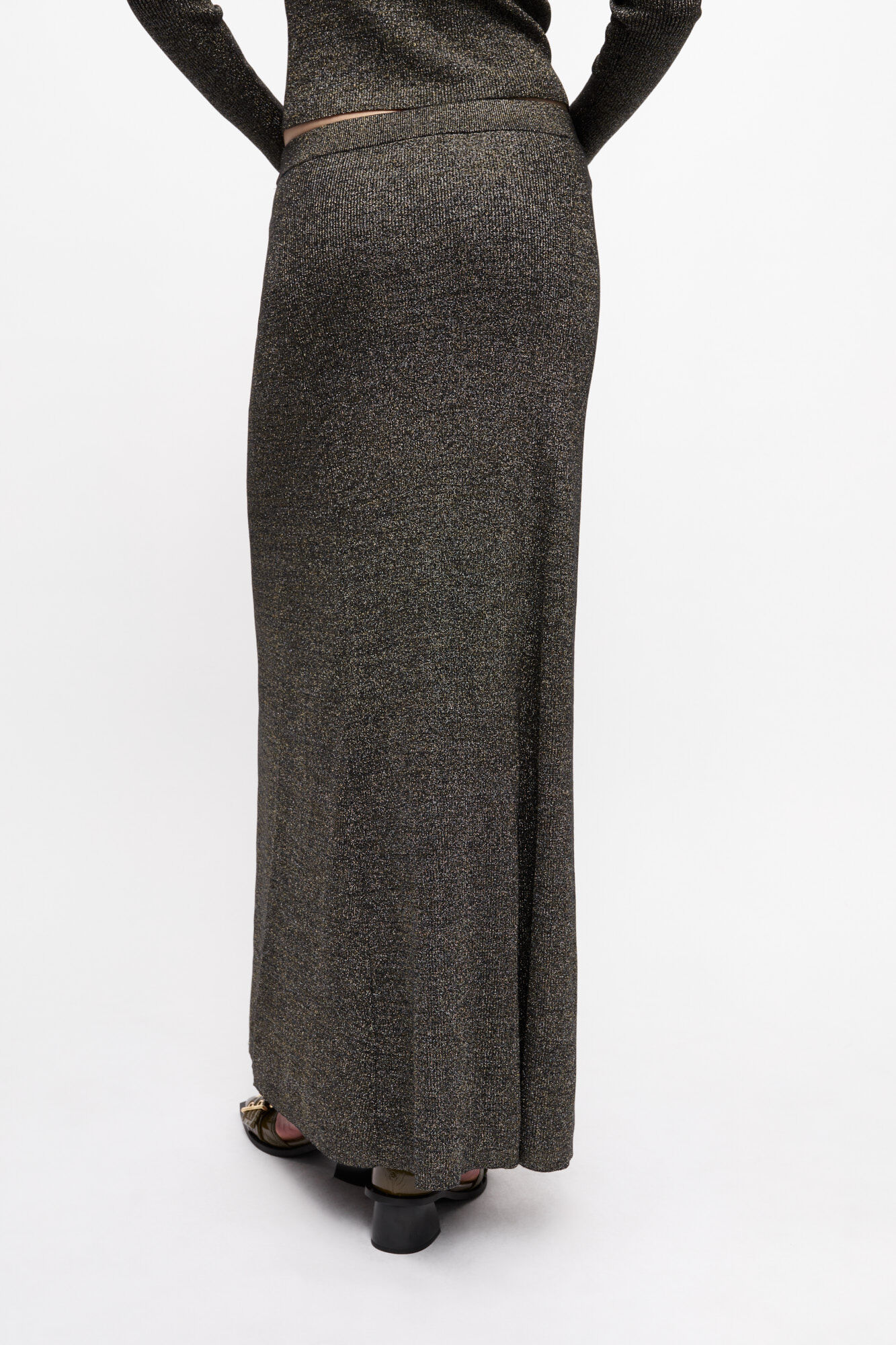 Black and Gold Sparkle Rib Maxirock, Elastane, in colour Multicolour - 3 - GANNI