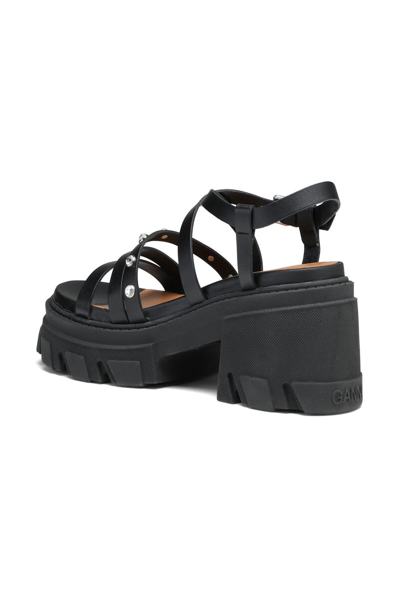 Chunky Heeled Sandals, Calf Leather, in colour Black - 2 - GANNI