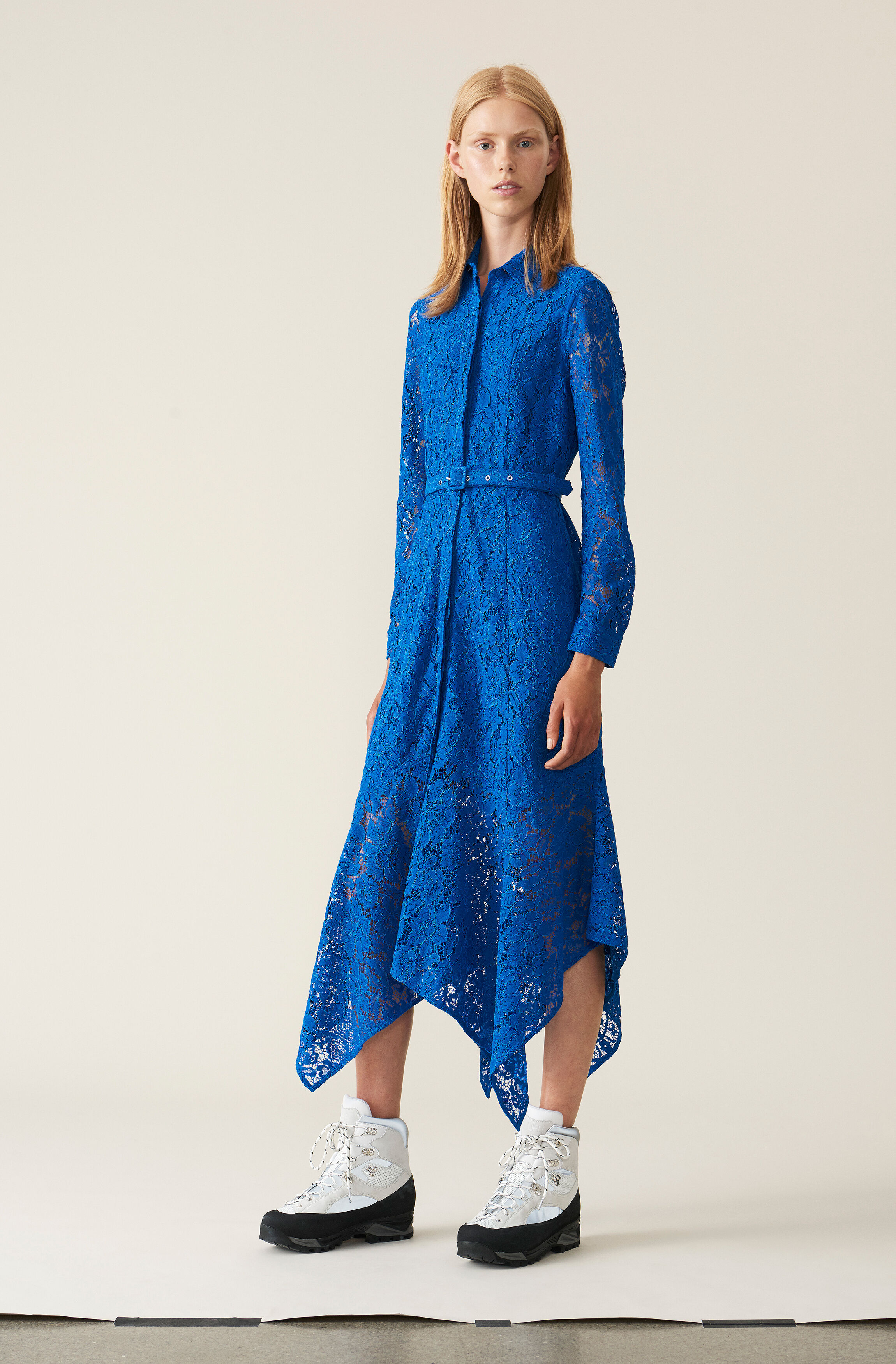 ganni blue lace dress