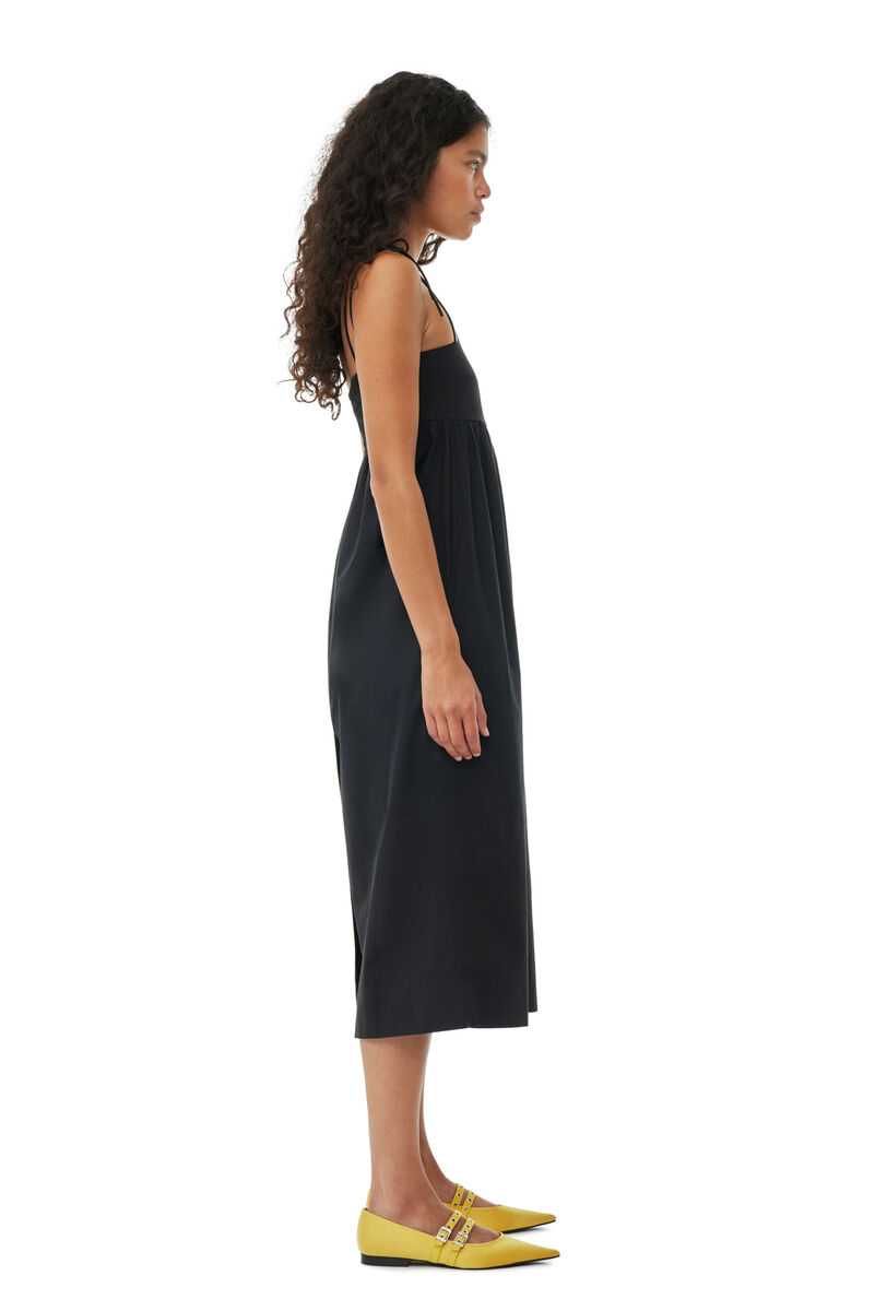 Black Cotton Poplin String Midi-kjole, Cotton, in colour Black - 3 - GANNI