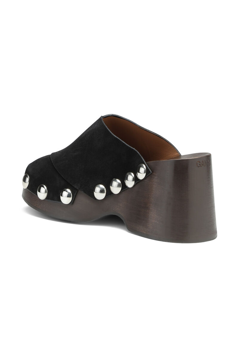 Wedge Clogs, Calf Leather, in colour Black - 2 - GANNI