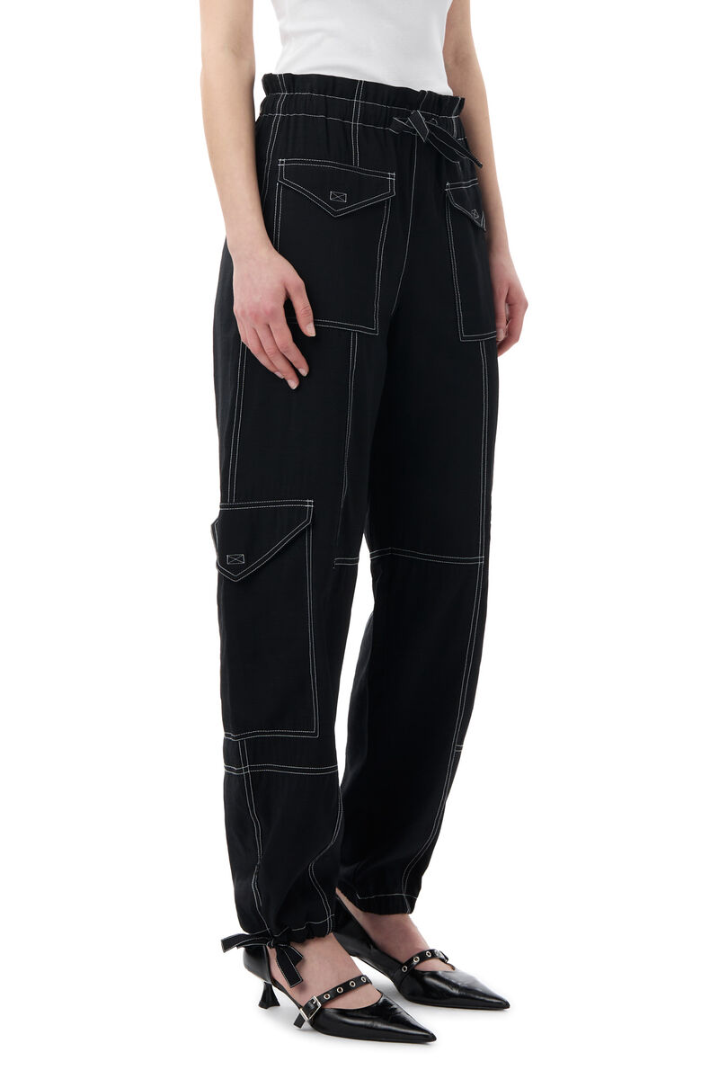 Pantalon à poches Light Slub, LENZING™ ECOVERO™, in colour Black - 2 - GANNI