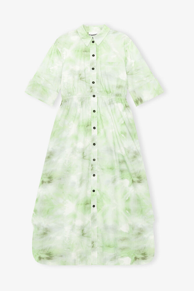 Printed Cotton Poplin Shirt Dress, Kelly Green