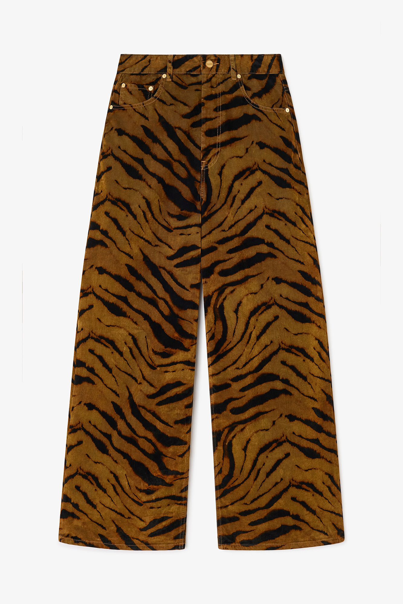 Baggy Jeans in Zebra Print, Recycled Cotton, in colour Khaki - 1 - GANNI