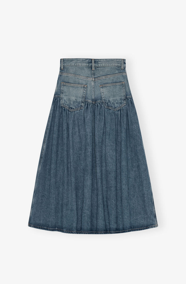 Blauer langer Rock aus weichem, steifem Denim, Lyocell, in colour Mid Blue Vintage - 2 - GANNI