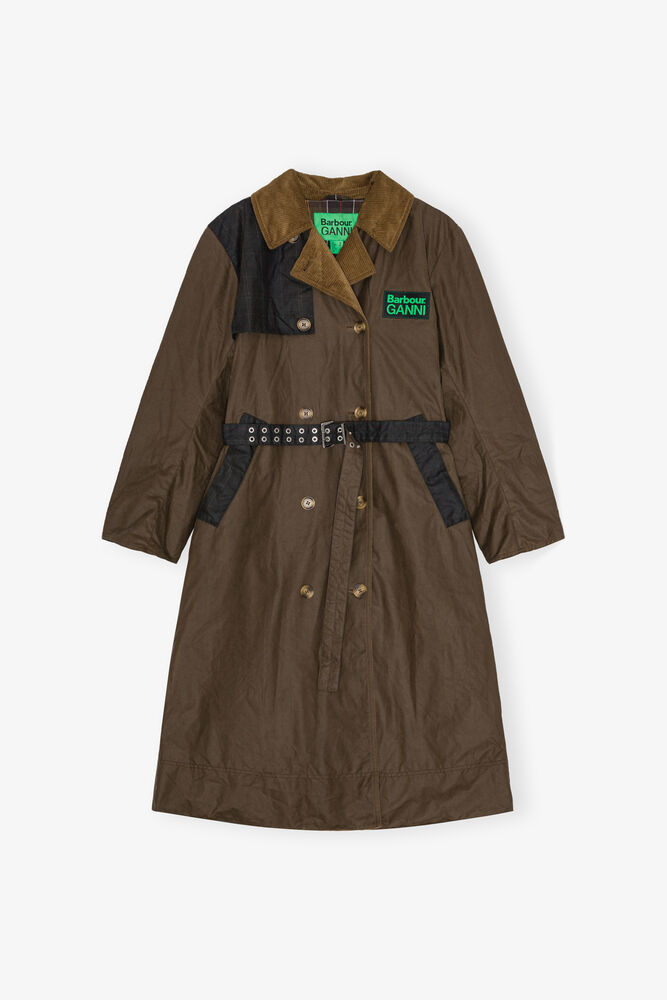 GANNI x Barbour Waxed Trench Coat, Teak