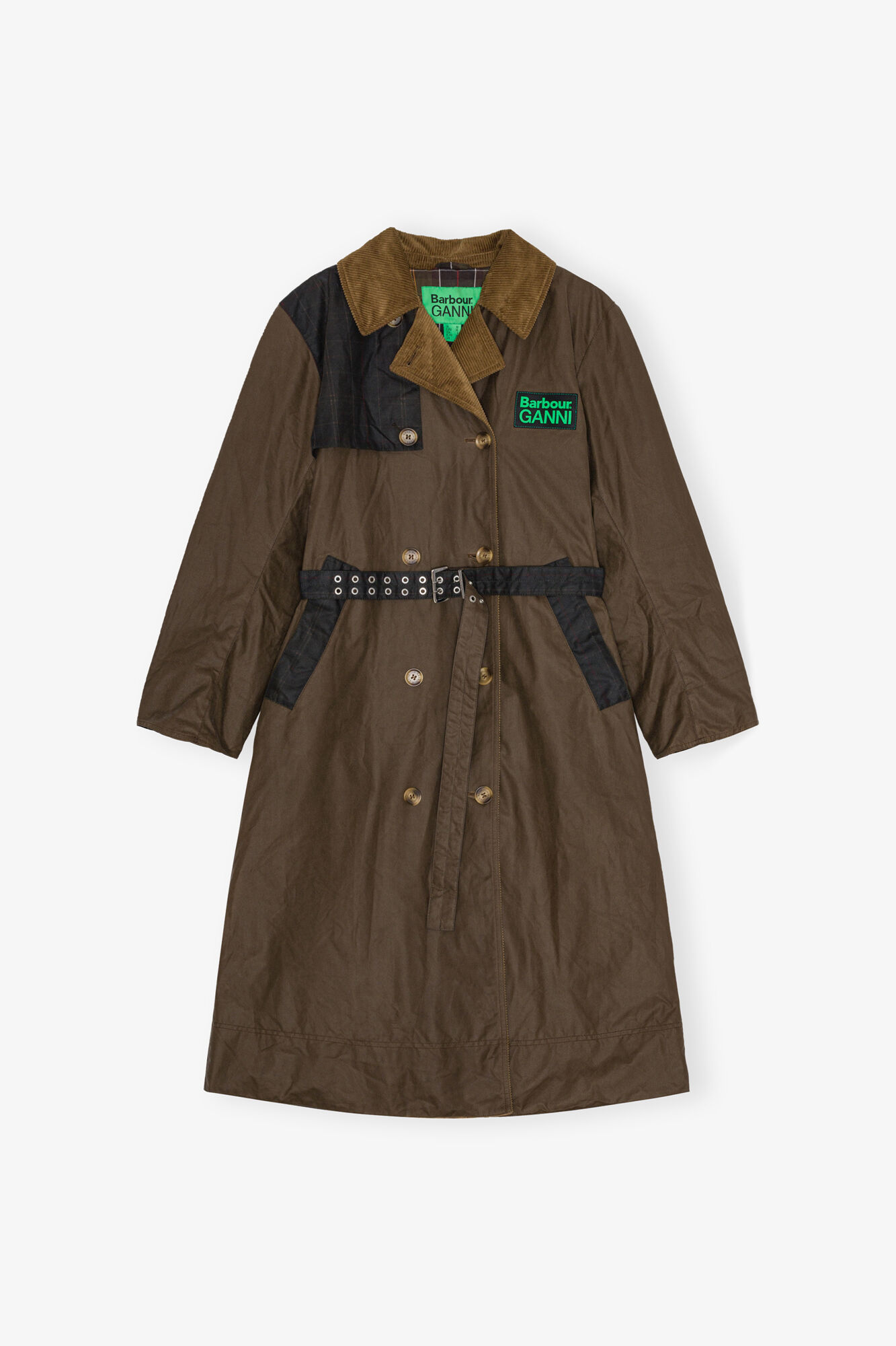 GANNI x Barbour Waxed Trench Coat, Organic Cotton, in colour Teak - 1 - GANNI